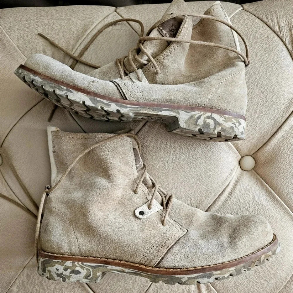 Bussola Combat Boots Lightweight Leather Suede Taupe Beige Camo size 9.5 Italy